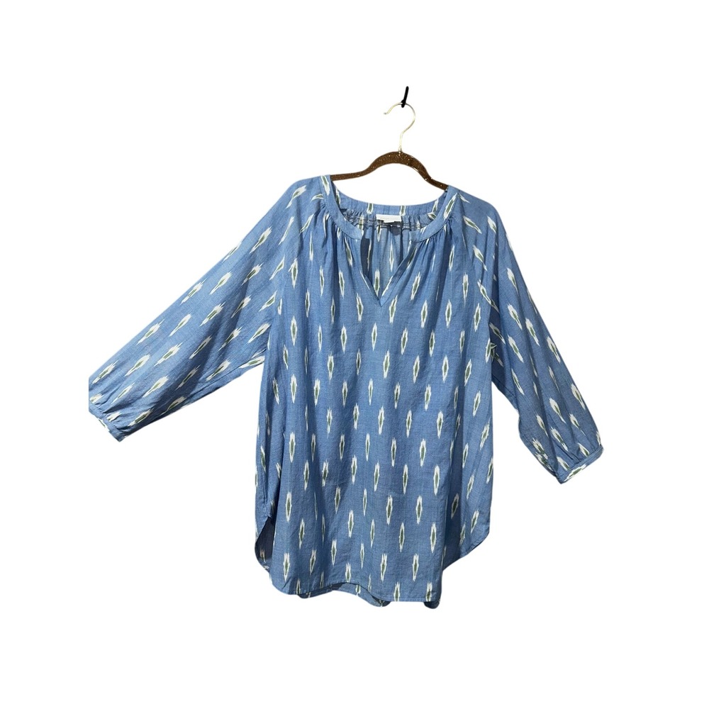 J.Jill Blue Ikat Print Novelty Tunic Blouse Split V-Neck 3/4 Sleeve Small - Picture 4 of 4